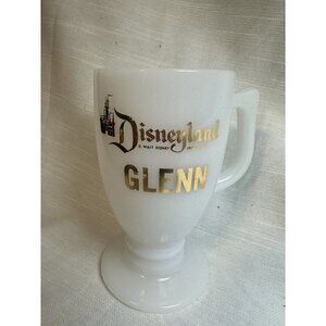 Vintage "Glenn" Disneyland Milk Glass Pedestal Irish Coffee Mug Gold 5.25" Tall